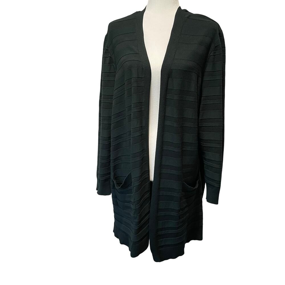 Lane Bryant Open Front Cardigan Sz 26/28 Textured Knit Pockets Dark Green Plus